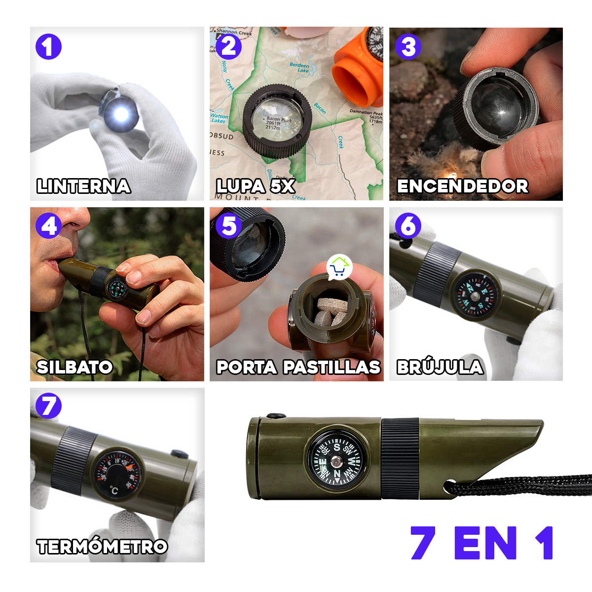 Miniatura 8 de Silbato Supervivencia 7 en 1 22MK1